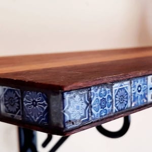 Wall shelf. Wild oak with glass mosaic Marrakech blue. In 15 or 20 cm depth. image 5