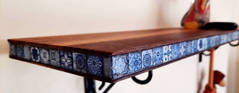 Wall shelf. Wild oak with glass mosaic Marrakech blue. In 15 or 20 cm depth. image 5