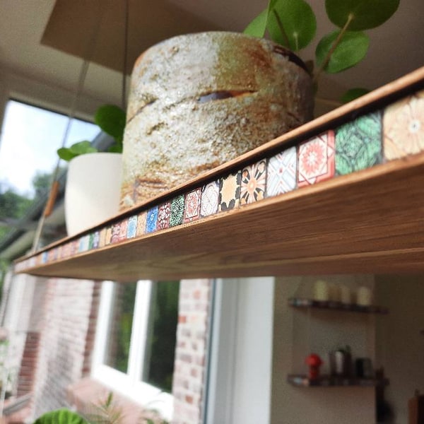 Exclusive hanging shelf, wild oak and Marrakech colorful.