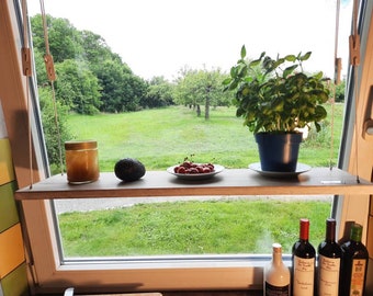 Zwevende plank, hangende plank, massief wild eikenhout, in 4 kleuren: donker, medium, licht en vintage wit. Aanpasbaar.