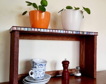 Marrakesh stand shelf. Wild oak with glass mosaic. Wild oak natural oiled or light glazed with beeswax.