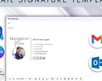 Gmail Signature Template, Digital canva signature, Clickable E-signature, Editable modern email signature, Luxury Realtor signature, Outlook