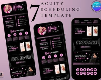 Nailtech acuity, DIY Canva booking site, Lash tech, hair, lashing website book template, confirmation scheduling, makeup schedule banners