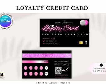 Printable Loyalty card QR code design, diy lashtech customer reward, VIP punch, nailtech custom editable, premade canva client gold template