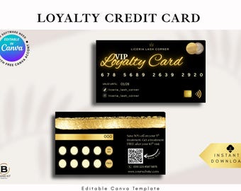 Printable Loyalty card QR code design, diy lashtech customer reward, VIP punch, nailtech custom editable, premade canva client gold template