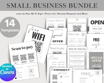 Venmo Cashapp payment sign, scan to pay canva template, custom QR-code display bundle, payment method sign, Payment menu, price list stand
