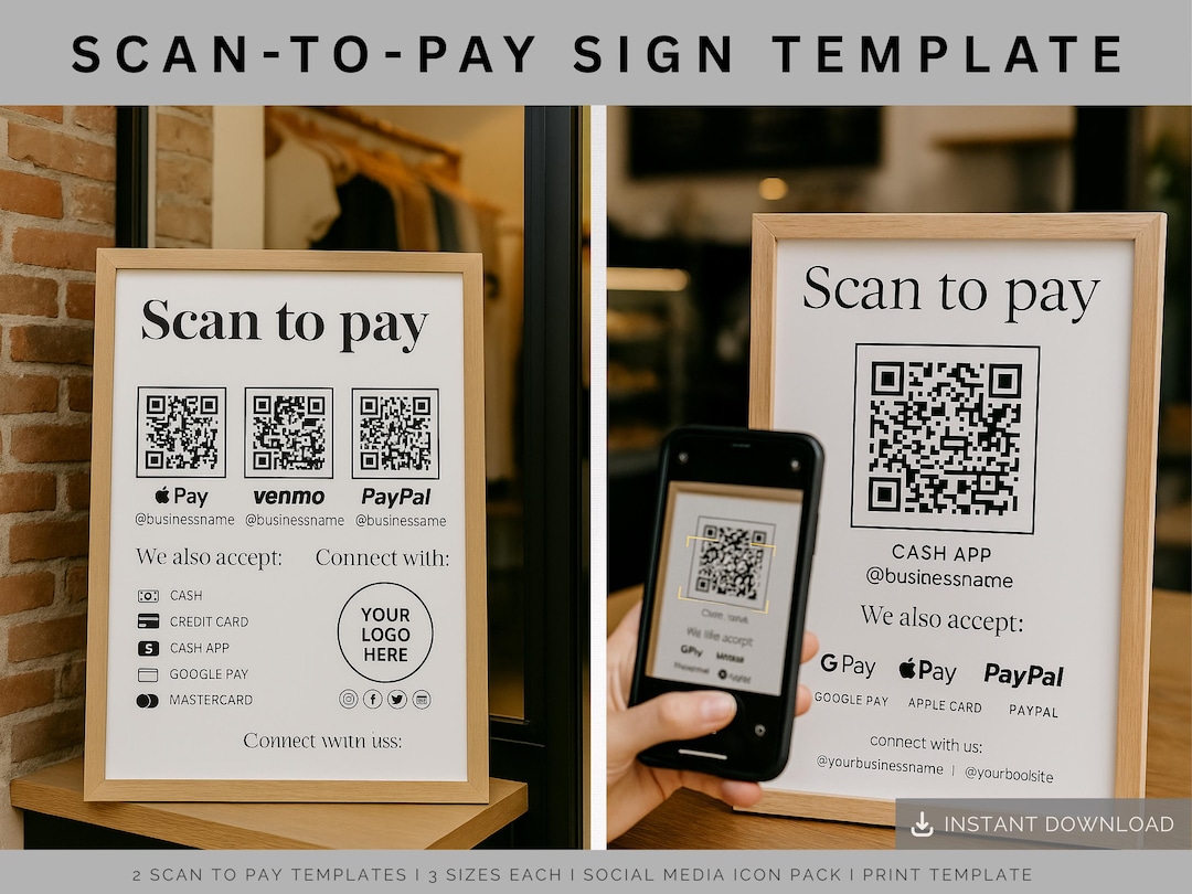 Venmo Cashapp Payment Sign, Scan to Pay Canva Template, Custom Qr-code ...