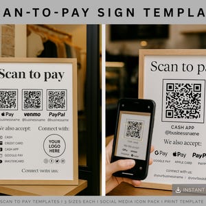 Venmo Cashapp-betalingsbord, canva-sjabloon scannen om te betalen, aangepaste QR-code-displaybundel, bord met betaalmethode, betalingsformulier voor kleine bedrijven
