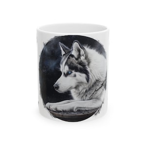 Husky Mug | Gift for Dog Lovers | Unique Coffee Mug | Pet Owner Gift | 11oz & 15oz Sizes | Celestial Dog Artwork