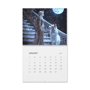 2025 Fantasy Wall Calendar: Elf Princess and White Wolf Art