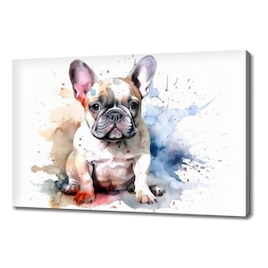 Cute French Bulldog Puppy Watercolour Canvas Print | Animals Canvas Picture | Dog Lovers Gift Wall Hanging | Wall Art Print On Canvas