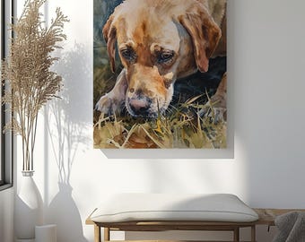 Watercolour Labrador Retriever wall art canvas print, dog painting home decor, pet lover gift, Dog portrait artwork on canvas