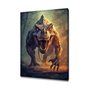 Angry Dinosaur Art Print | Colourful Animals Canvas Picture | Wild life Painting Wall Hanging | Multiple Sizes | High Quality Wall Art