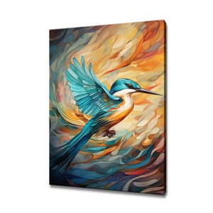 Kingfisher Bird Abstract Painting Canvas Print | Gift For Bird Lover | Kingfisher Bird Wall Art Print | Birds Home Wall Decor Modern Art