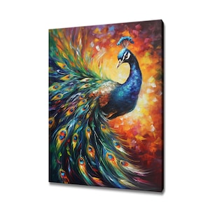 Majestic peacock art print canvas print picture wall hanging handmade art print home decor gifts fast free uk delivery