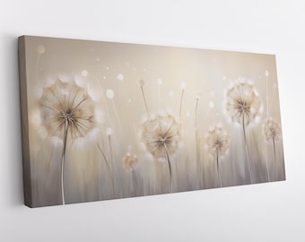 Abstract Dandelions Field, Floral Canvas Print Wall Art – Elegant Flowers Painting – High Quality Gallery Wrapped Canvas – Ready to Hang