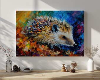 Abstract Hedgehog Canvas Print – Colourful Wildlife Wall Art