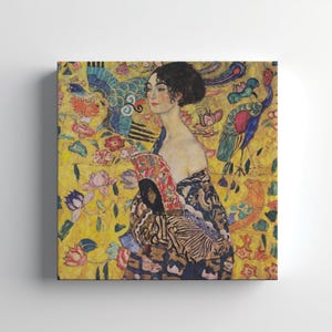 Dame Mit Facher Canvas Print | Classic Painting Reproduction | Wall Art Decor | Home Décor Masterpiece by Gustav Klimt