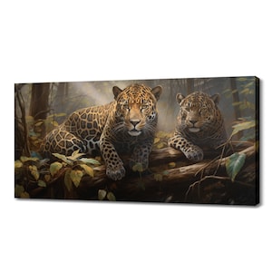 Adorable Leopard Couple Canvas Print Art | Gift For Leopard Lover | Animals Wall Art Print | Wildlife Home Decor I Artwork For Nature Lovers
