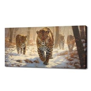 Adorable Leopard Family In The Forest Canvas Print Art | Gift For Leopard Lover | Animals Wall Art | Wildlife Home Decor I Wild Animals Art