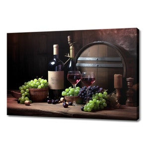 Red Wine Glasses Bottle Grapes Canvas Print | Tuscany Vineyard Italian Art | Wine Lover Gift Wall Hanging | Kitchen Restaurant Wall Art