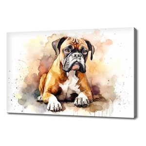 Cute Boxer Dog Watercolour Canvas Print | Animals Canvas Picture | Dog Lovers Gift Painting Wall Hanging | Wall Art Print On Canvas