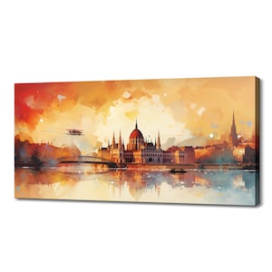 Budapest Capital Of Hungary Canvas Print Wall Art, Modern Design Home Office Decor, Famous Landmarks Skyline Colourful Painting Print