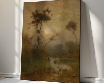 A Silver Morning by George Inness canvas wall art print, classic painting reproduction , vintage décor, Autumn Landscape