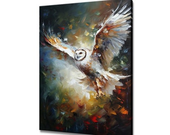White owl canvas print picture wall hanging handmade art print home decor gifts fast free uk delivery