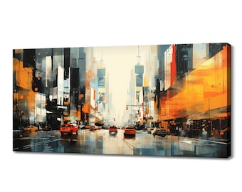 New York Streets Canvas Print, Colorful Cityscape Watercolor Art, Home Office Decor