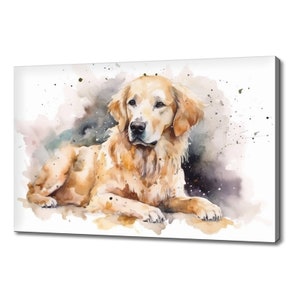 Golden Retriever Dog Watercolour Canvas Print | Animals Canvas Picture | Dog Lovers Gift Painting Wall Hanging | Wall Art Print On Canvas