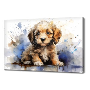 Poodle Puppy Cute Dog Watercolour Canvas Print | Animals Canvas Picture | Dog Lovers Gift Painting Wall Hanging | Wall Art Print On Canvas