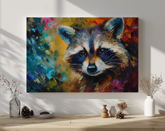 Abstract Raccoon Canvas Print – Colourful Wildlife Wall Art