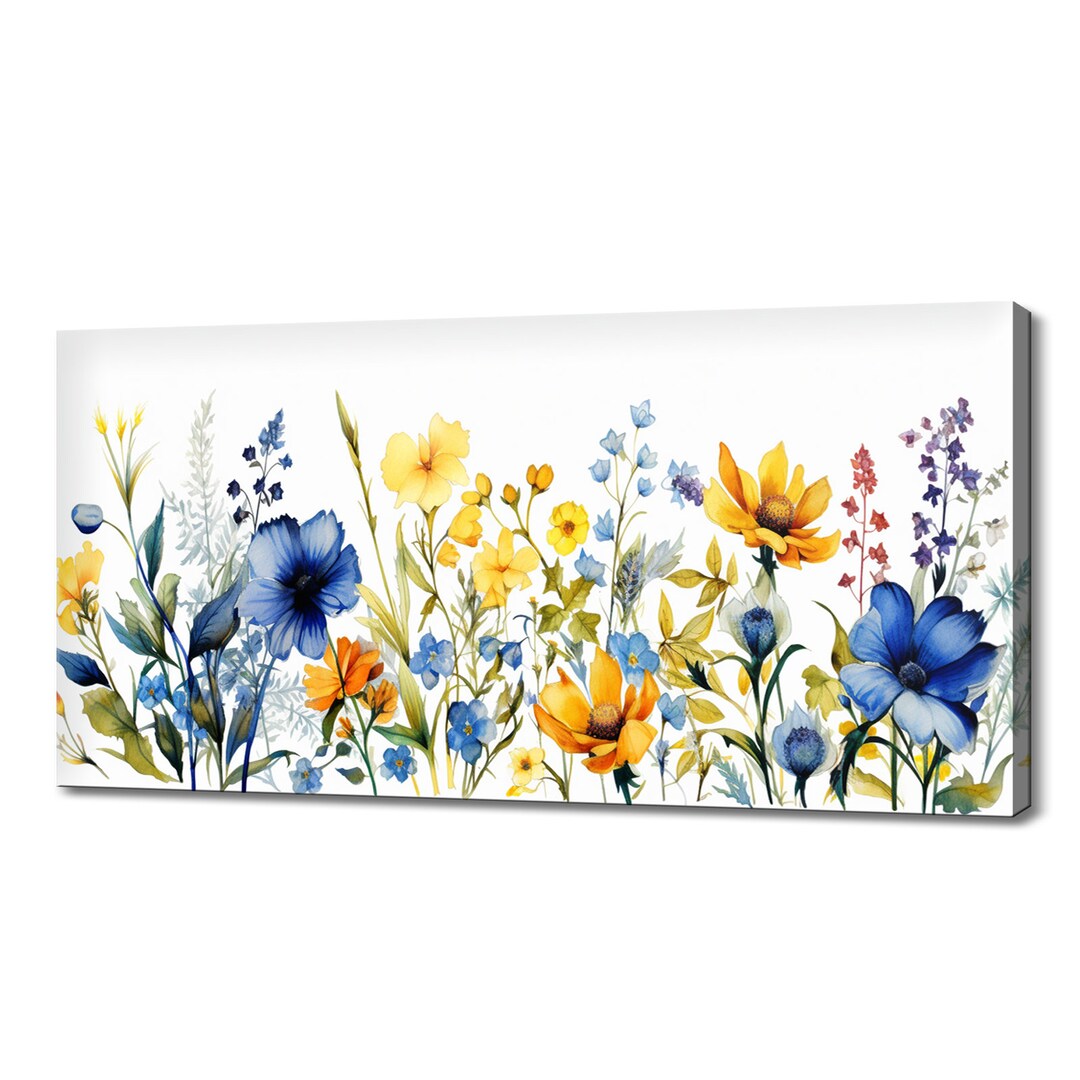 Blue Yellow Wildflowers Art Print | Meadow Flowers Canvas Print ...