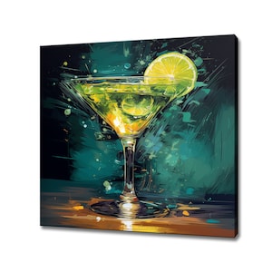 Cocktail Drink Margarita Abstract Painting Canvas Print Art | Bar Restaurant Wall Decor | Alcoholic Drinks Print | Drinks Kitchen Wall Art