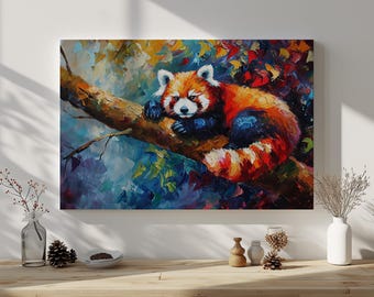 Abstract Red Panda Canvas Print – Colourful Wildlife Wall Art