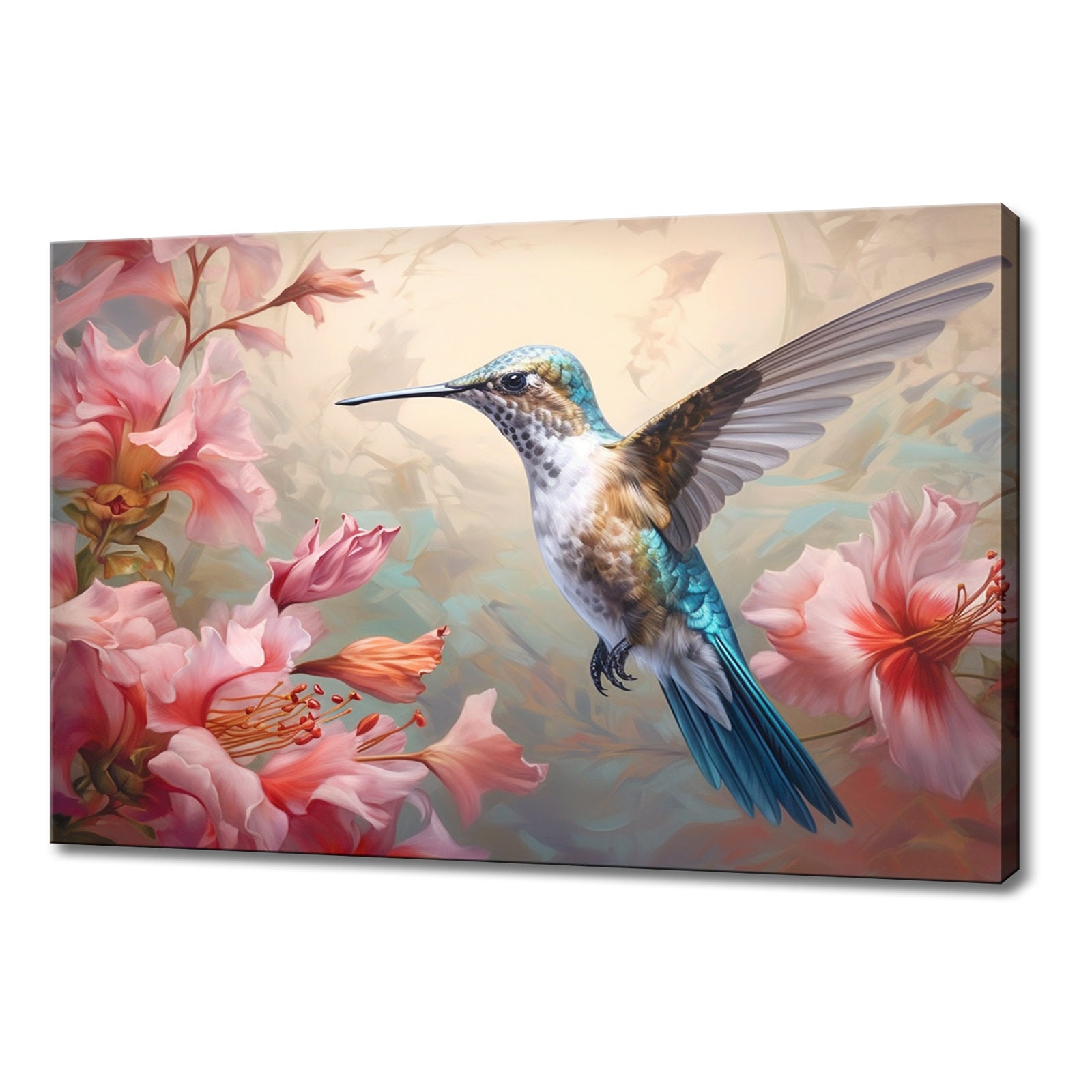 Stampa Giclée Su Tela Con Colibrì, Fiore E Farfalla - Quadro Moderno Per Parete 40,6x30,5 Cm, Pronto Da Appendere - 2