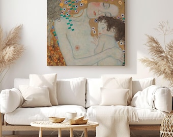Mother and Child, Gustav Klimt Painting Reproduction, Canvas Print Wall Art, Classic Artwork for Living Room Decor
