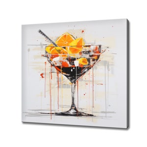 Strawberry Margarita Cocktail Drink Painting Canvas Print Art | Bar Restaurant Wall Decor | Alcoholic Drinks Print | Drinks Kitchen Wall Art