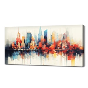 New York Capital Of US Canvas Print Wall Art, Modern Design Home Office Decor, Famous Landmarks Skyline Colourful Painting Print