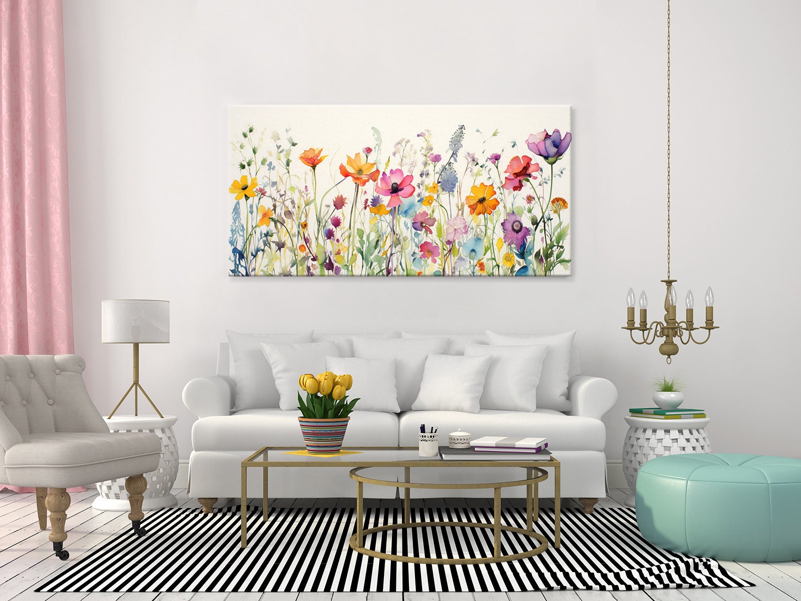 Watercolor Wildflower Meadow Canvas Print | Botanical Wall Art - Etsy