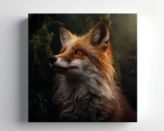 Majestic Fox Canvas Print, Forest Wildlife Wall Art, Hand-Stretched Decor