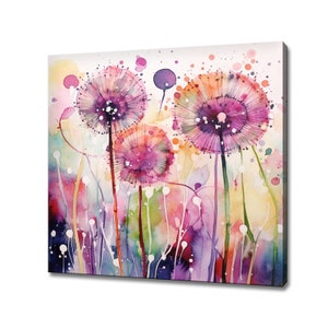 Abstract Colourful Dandelion Flowers Field Watercolour Painting Style Canvas Print, Modern Floral Wall Art Print, Botanical Art Prints