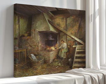 Vintage Woman with Coffee Grinder Canvas Print: Ulving Old Masters Art