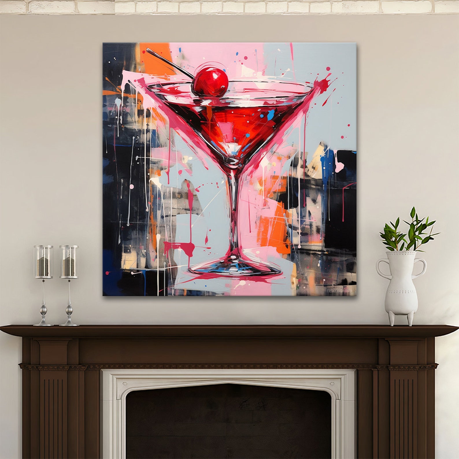 Cosmopolitan Cocktail Abstract Painting Canvas Print Art | Bar ...