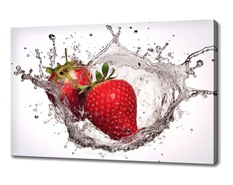 Strawberry Splash Canvas Print | Vivid Fruit Kitchen Wall Art
