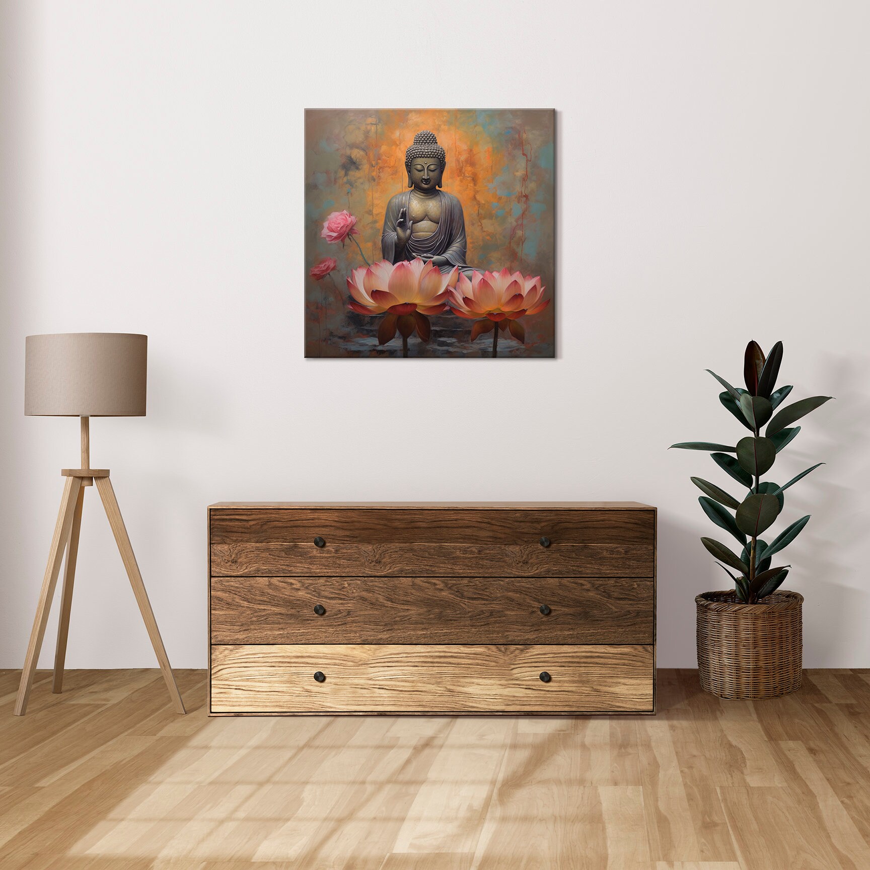 Buddha Lotus Flower Canvas | Art Print Wall Hanging Picture | Peaceful ...