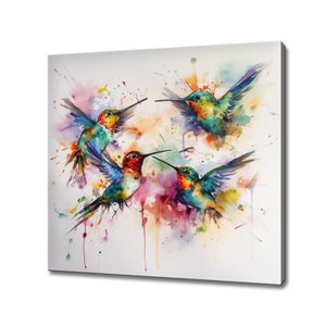 Hummingbirds Canvas Art Print | Watercolour Picture | Wall Hanging for Home or Office | Multiple Sizes Available | High Quality Wall Art