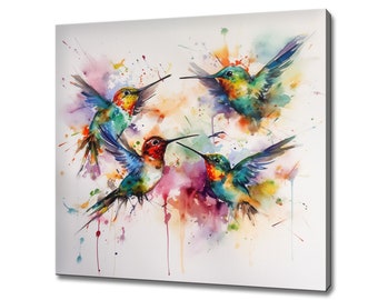 Vibrant Hummingbird Watercolor Canvas Print - Home Decor Wall Art in Multiple Sizes for Office Gallery