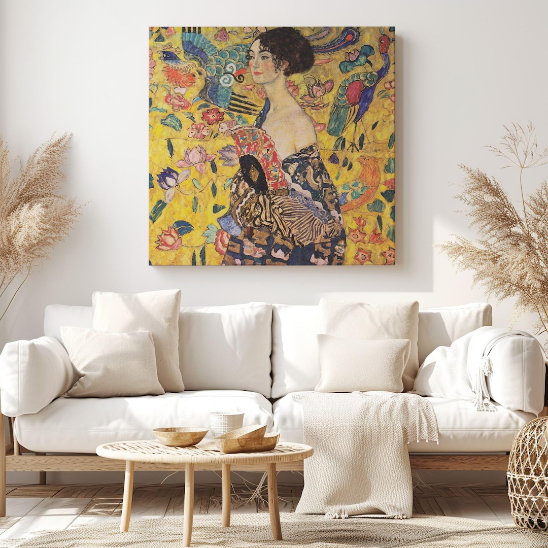 Lady With a Fan , Gustav Klimt Painting Reproduction, Canvas Print Wall ...